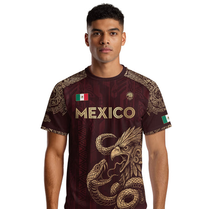 Mexico Red Gold Eagle And Serpent Heritage Soccer Jersey