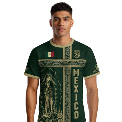 Custom Mexico Jersey Green Gold Our Lady of Guadalupe Design