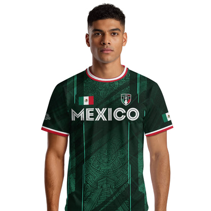Mexico Soccer Jersey Green Aztec Calendar National Emblem Design