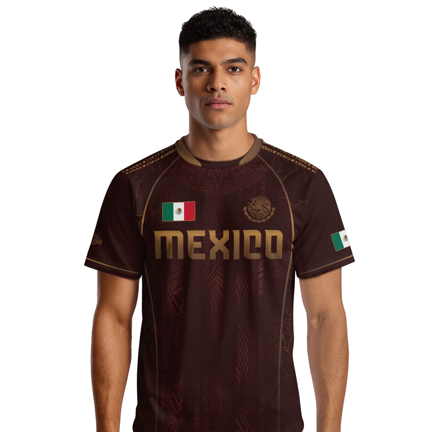 Mexico Soccer Jersey Burgundy Gold Aztec Eagle Heritage Design