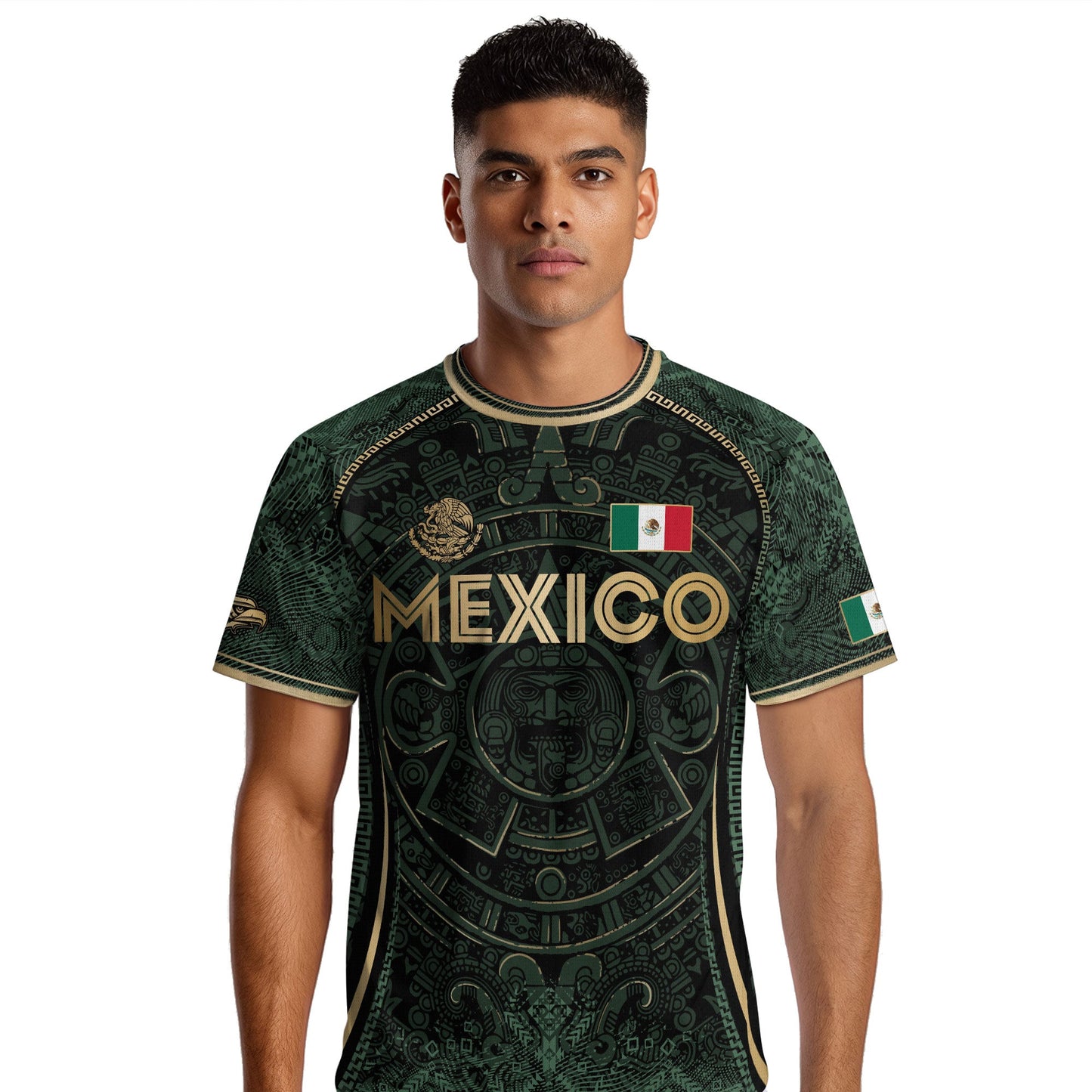 Mexico Soccer Jersey Green Aztec Calendar Heritage Design