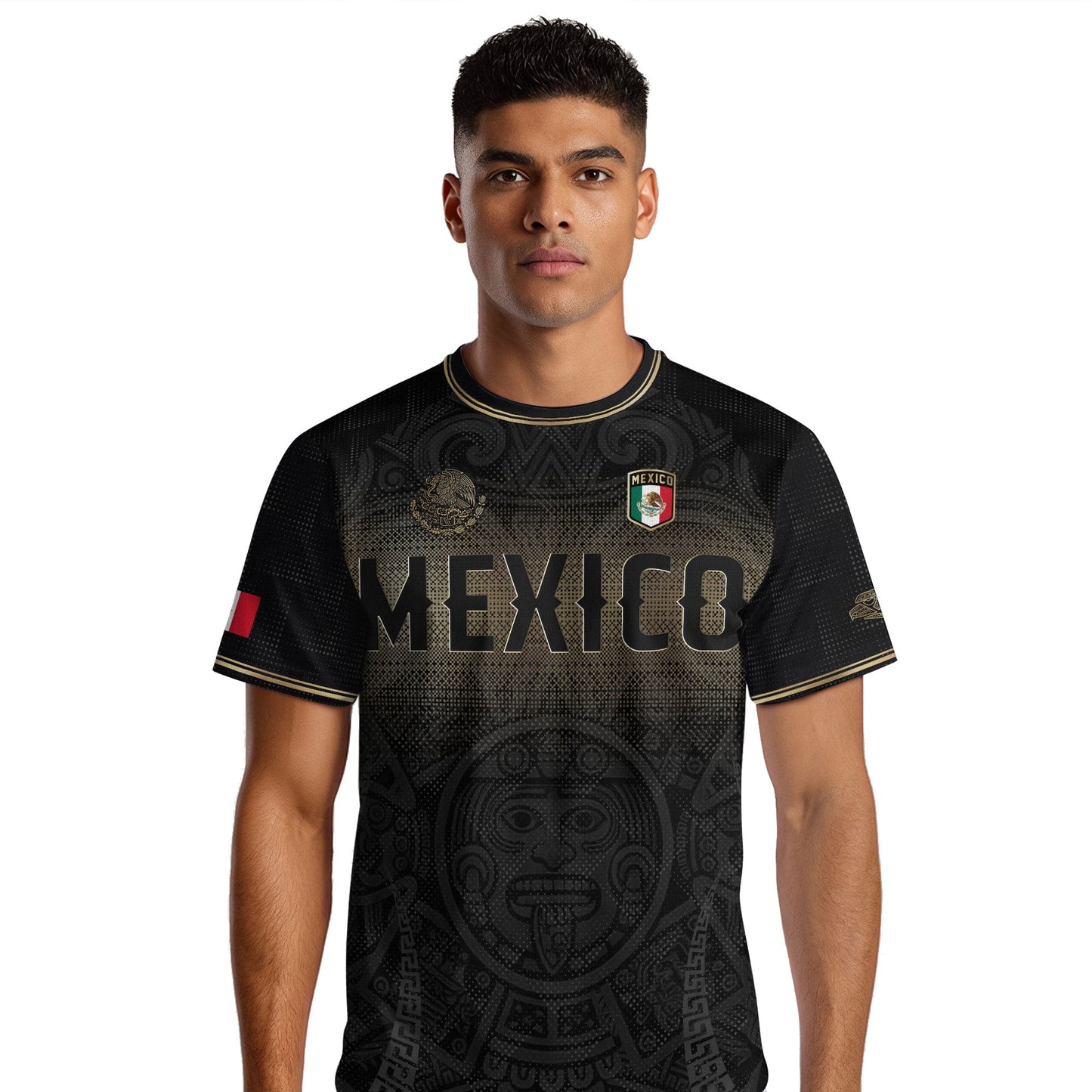 Mexico Black Gold Aztec Calendar Sun God Heritage National Soccer Jersey