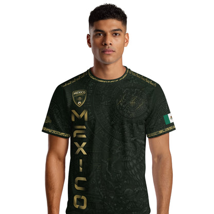 Mexico Dark Green Gold Aztec Calendar Sun God Heritage National Soccer Jersey
