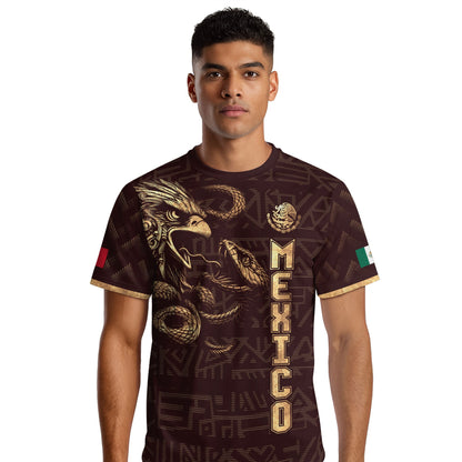 Mexico Burgundy Gold Aztec Eagle Serpent Soccer Jersey