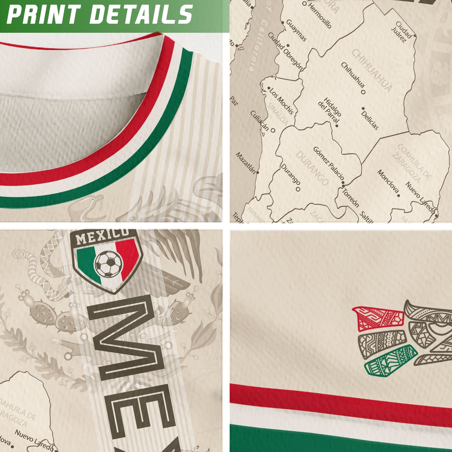 Beige Mexico Soccer Jersey with Map Inspired Design