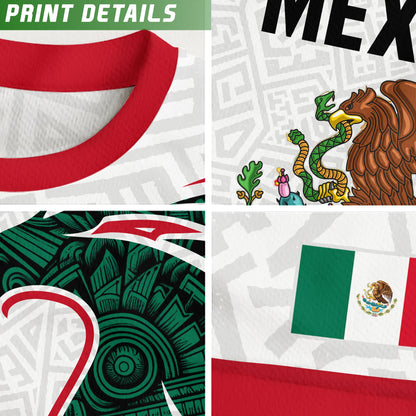 Mexico Kids Soccer Jersey White Green Aztec Eagle Design