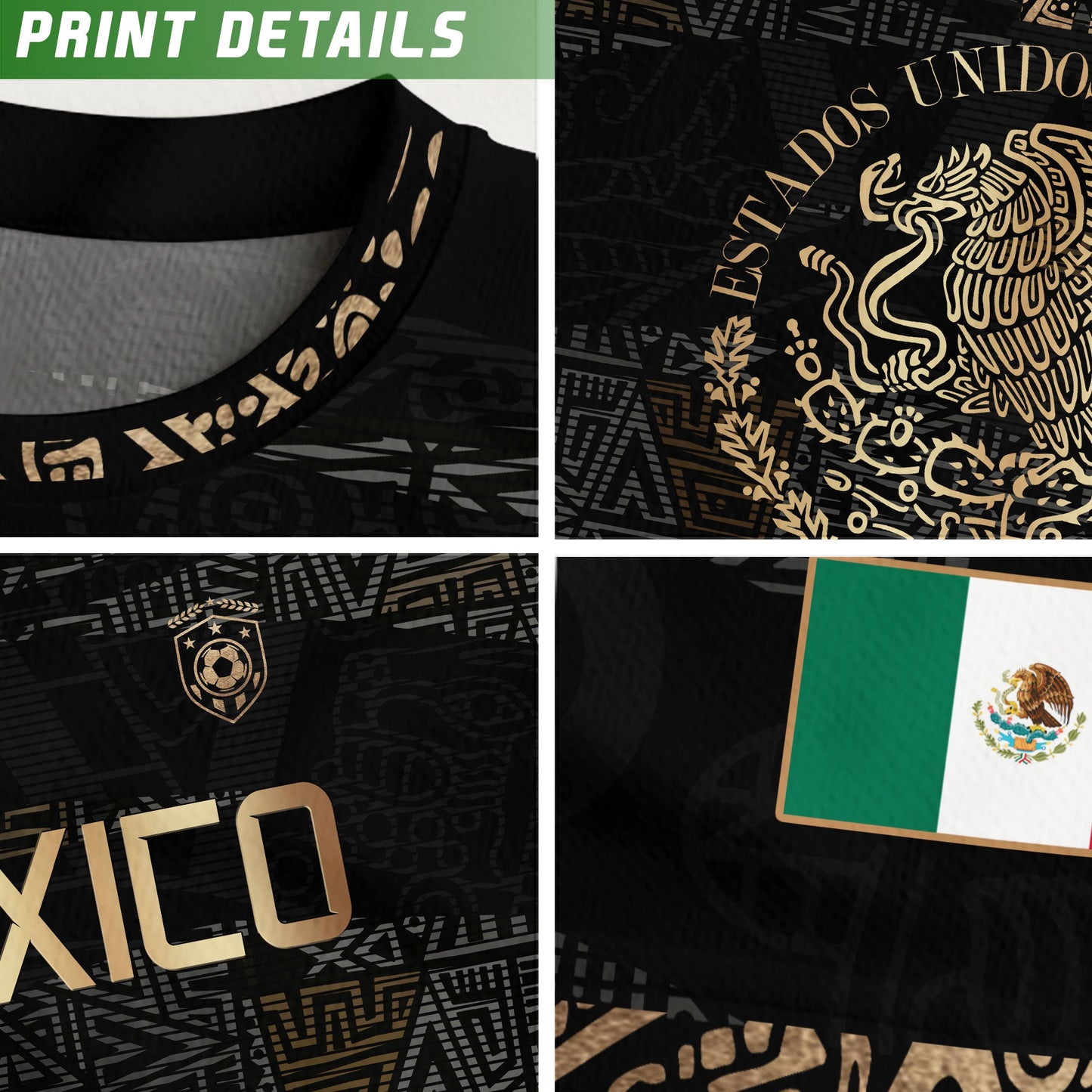 Mexico Black Gold Aztec Heritage Soccer Jersey with Eagle Crest Design Bundle
