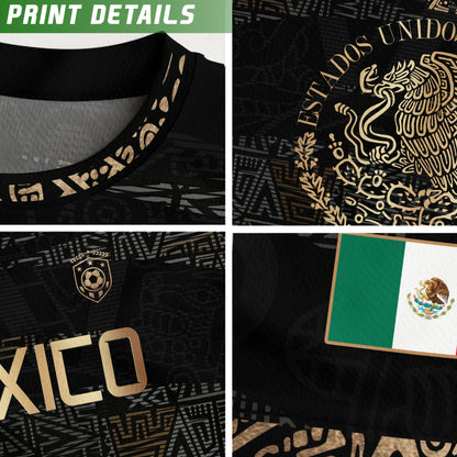 Mexico Aztec Heritage Soccer Jersey 3-Pack Bundle – Black Sunstone Map + Green Gold Eagle + Black Gold Eagle Crest