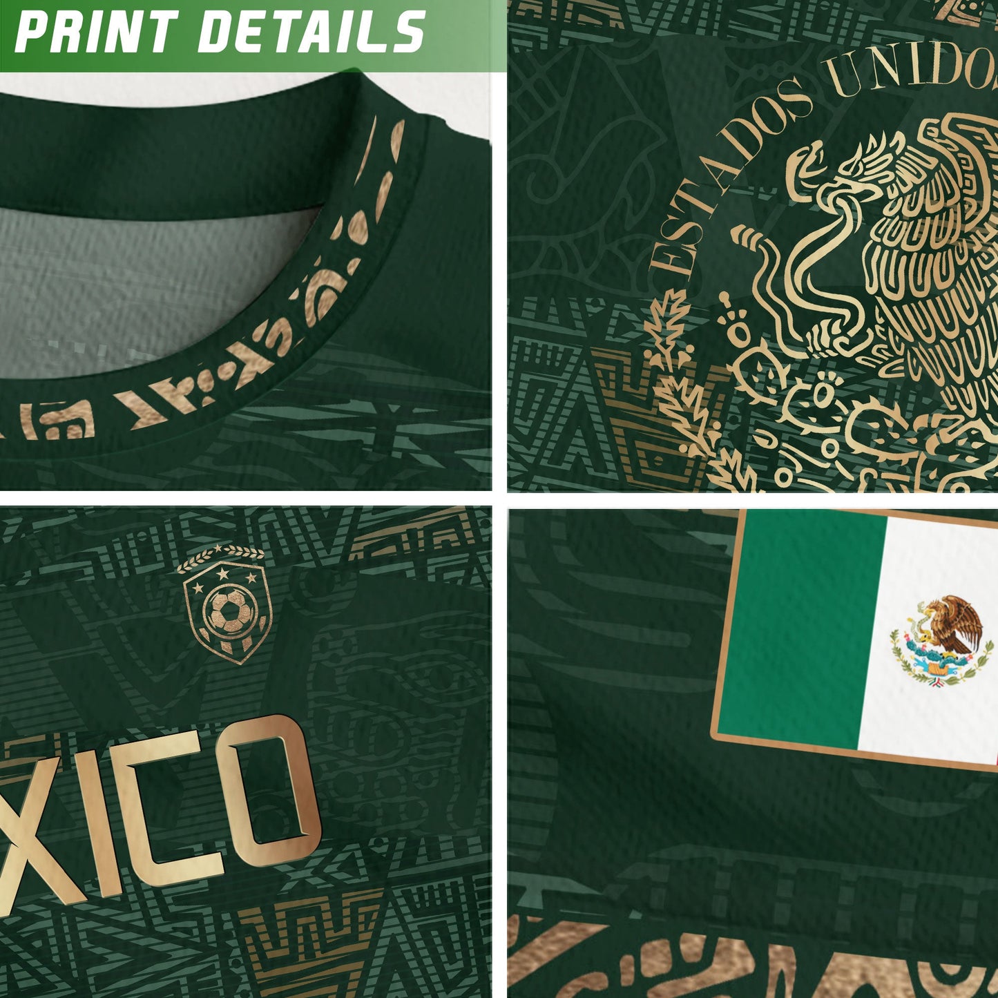 Mexico Green Gold Aztec Heritage Soccer Jersey Bundle