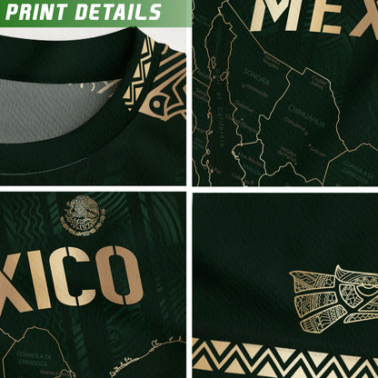 Mexico Soccer Jersey Green Heritage Map Golden Aztec Details