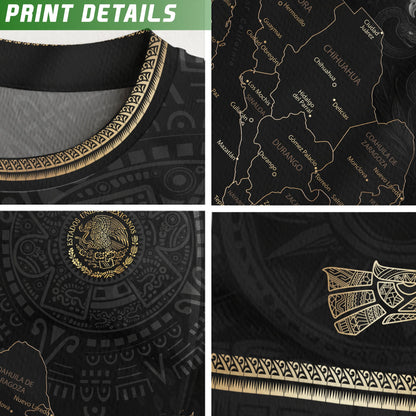 Mexico Kids Soccer Jersey Black Gold Map Aztec Pattern