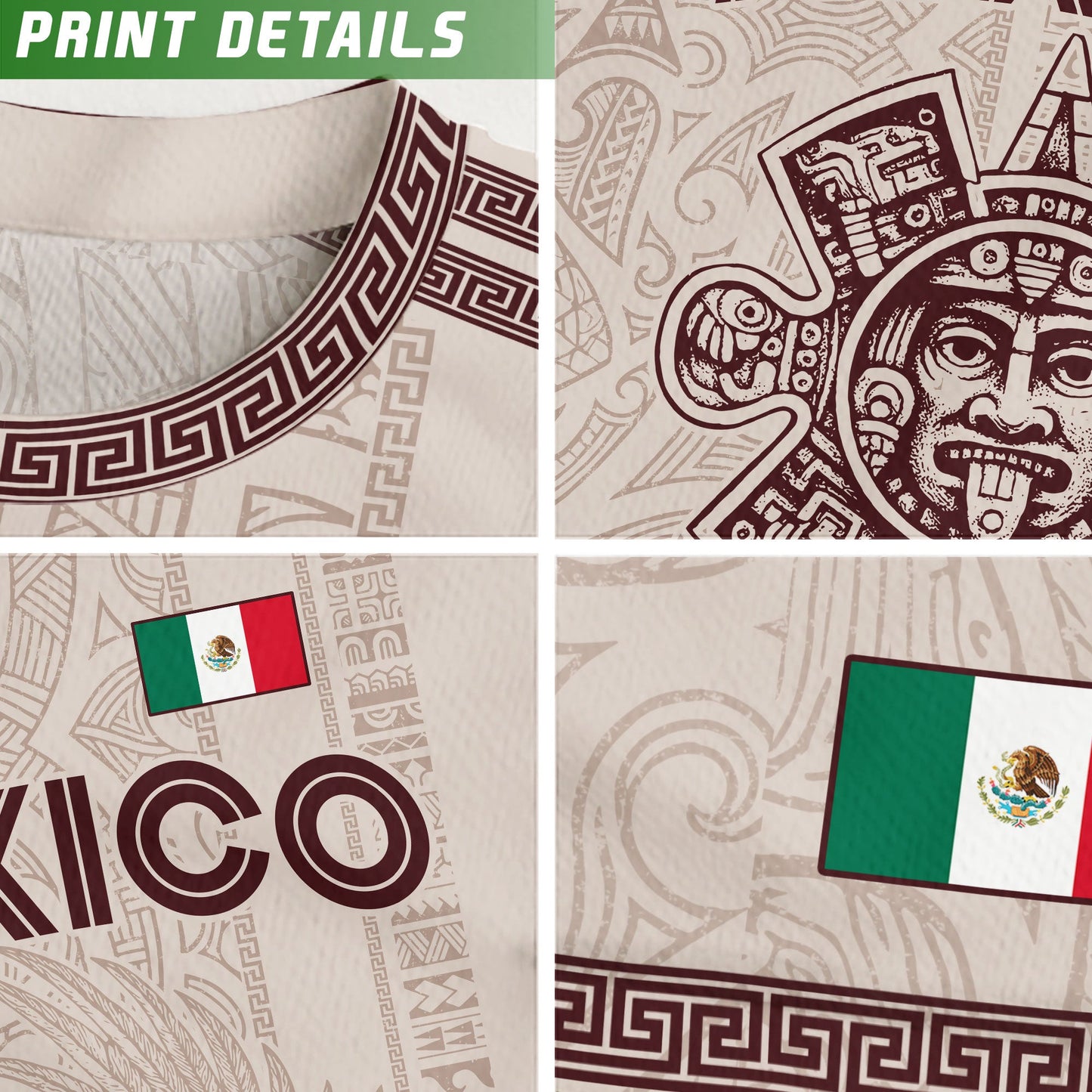 Mexico White Soccer Jersey Aztec Sun Stone Eagle Design