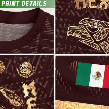 Mexico Burgundy Gold Aztec Eagle Serpent Soccer Jersey