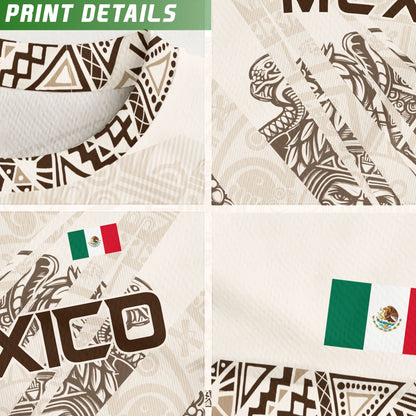 Mexico Beige Aztec Warrior Pyramid Heritage Mens Football Soccer Jersey