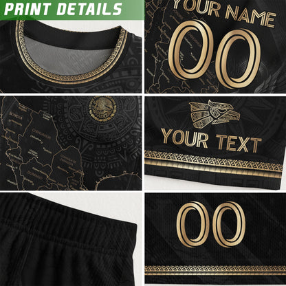 Custom Mexico Kids Soccer Jersey Black Gold Heritage Map Design