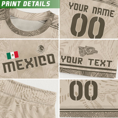 Custom Kids Mexico Soccer Jersey Beige Aztec Eagle Design