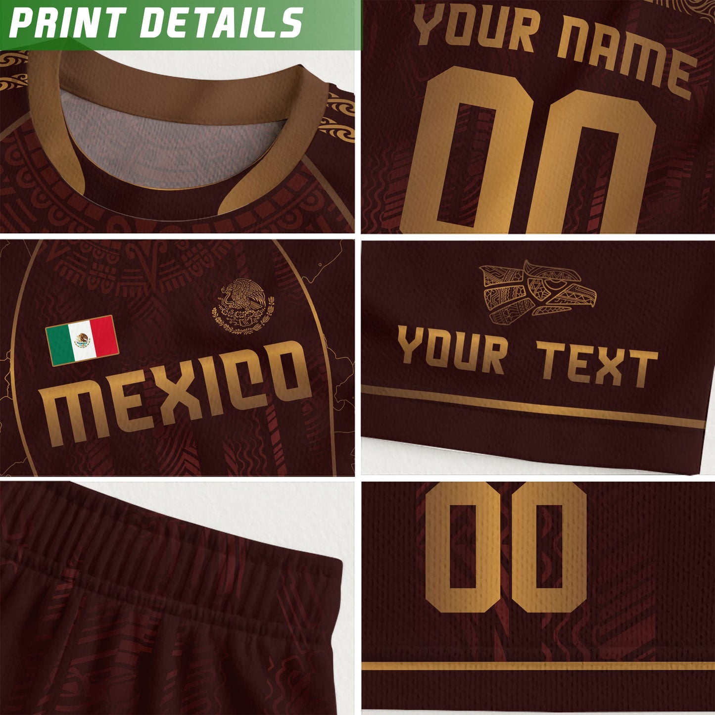 Custom Kids Mexico Soccer Jersey Maroon Aztec Heritage Design
